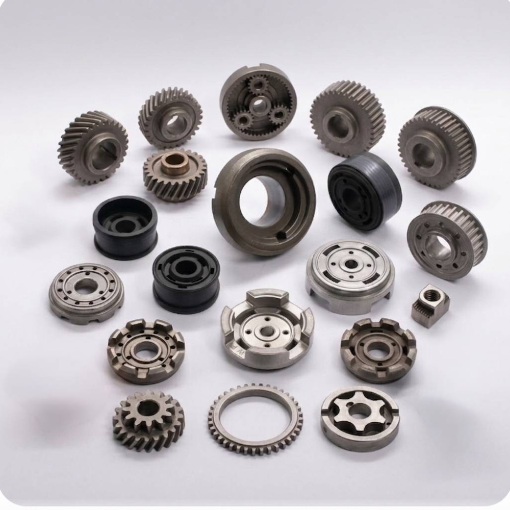 Sintered bushings, pins, brackets and flanges